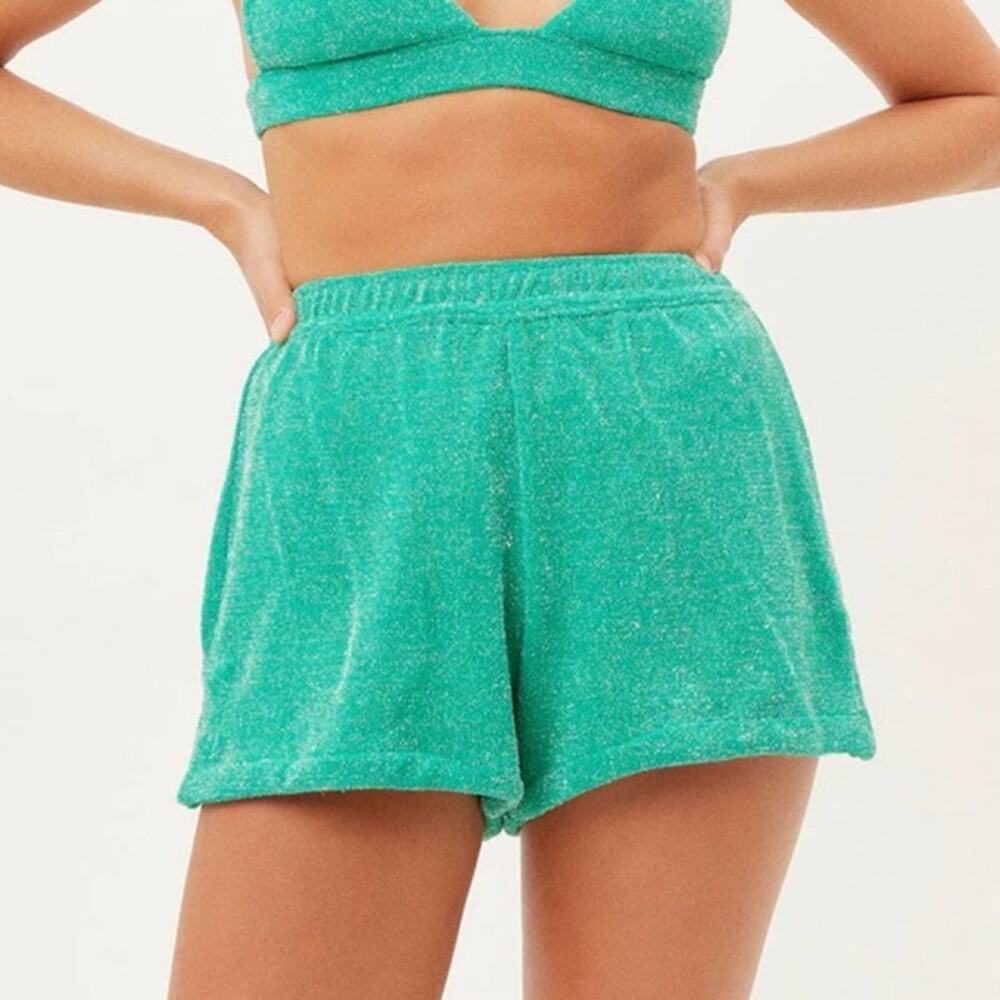Frankies Bikinis Kelly Green Sparkly Coco Terry Cloth Summer Beach Preppy Shorts